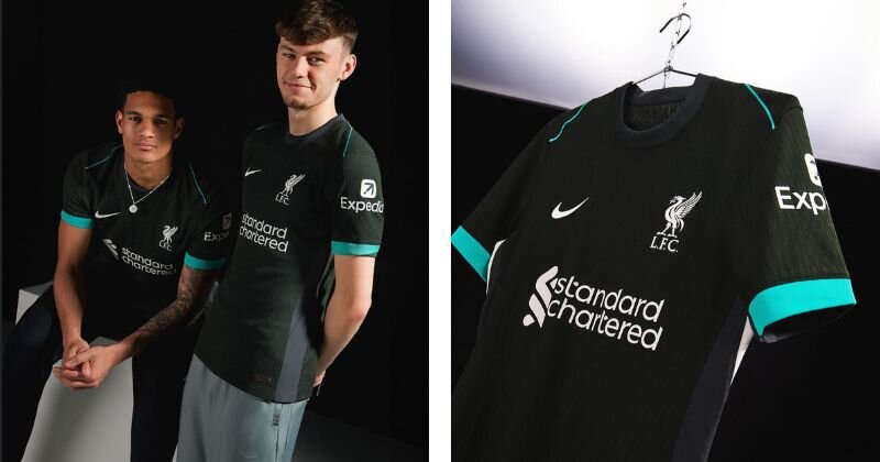 Liverpool away shirt, black design with turquoise details